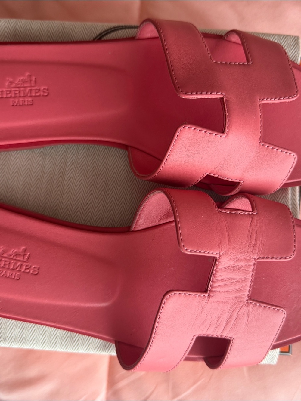 Hermes Pink Oran Leather Slide Sandals